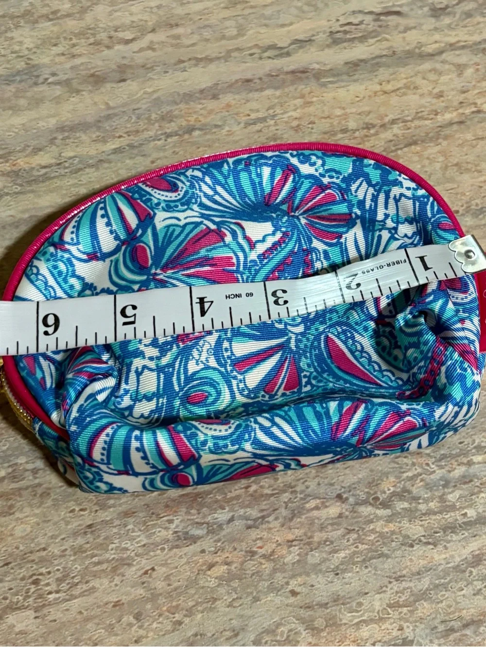Lilly Pulitzer Pink Turquoise Patterned Cosmetic Pouch with Pineapple Zipper tag